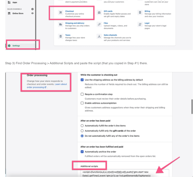 Copy the code from below. The code is generated by Analyzify using your GA4 Measurement ID. It also include Ecommerce sales data variables such as order ID, currency total price, shipping price, tax and sending it to Google Analytics 4 to record the sales.